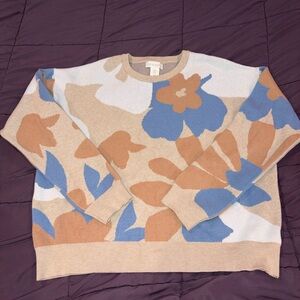 Cynthia Rowley Beige and Light Blue Knit Top Size XL